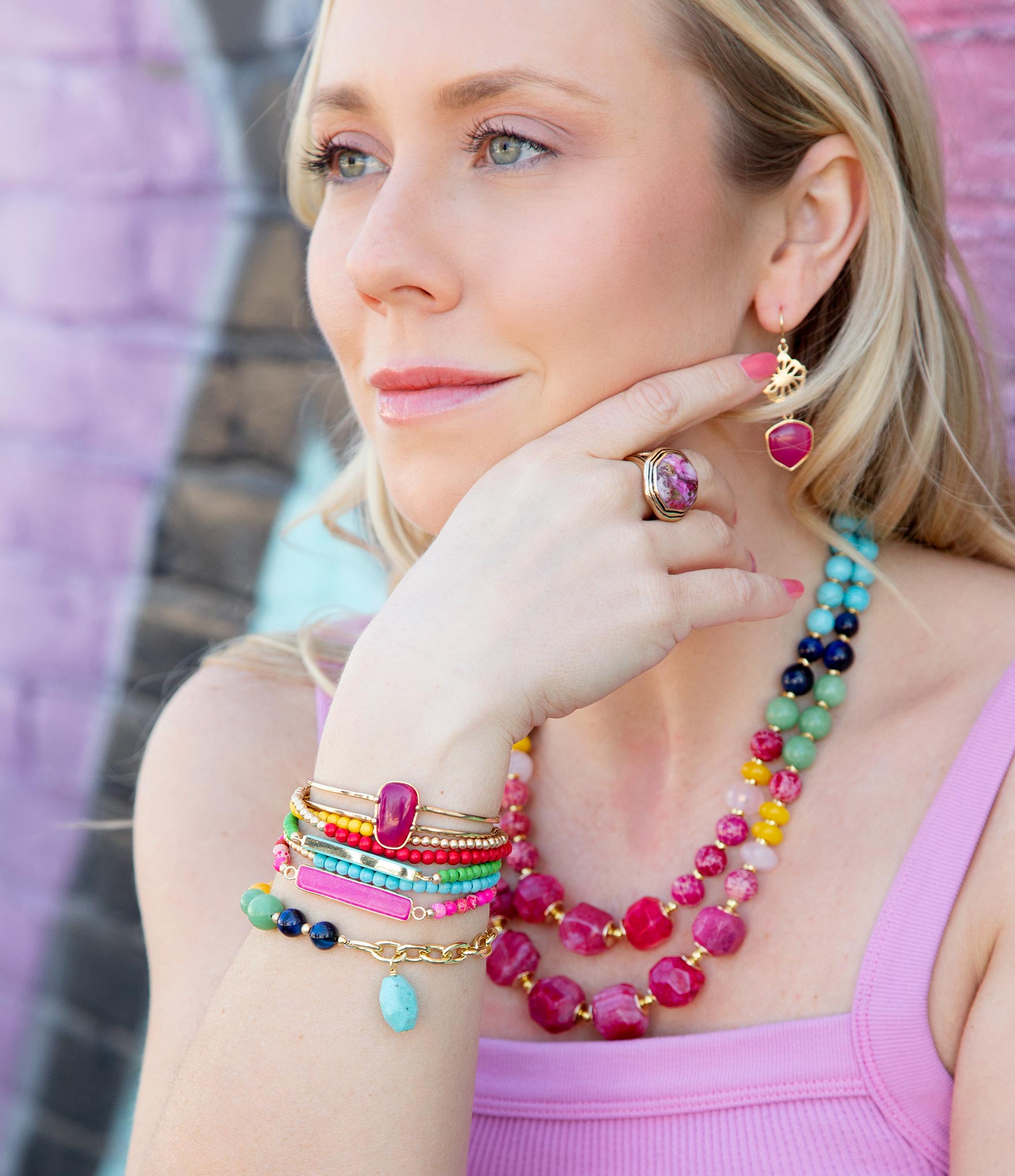 Serape Multi Stone Stretch Bracelet Set - Barse Jewelry