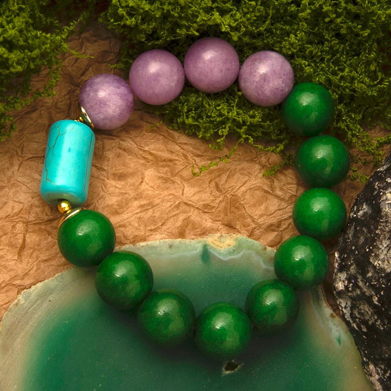 Seville Green and Purple Jade Golden Statement Bracelet - Barse Jewelry