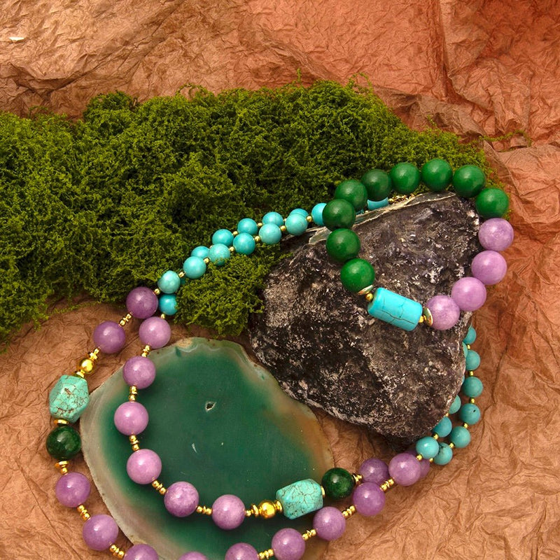 Seville Green and Purple Jade Golden Statement Bracelet - Barse Jewelry