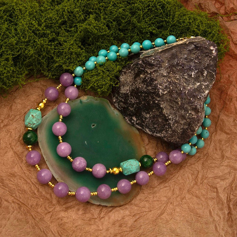 Seville Green and Purple Jade Golden Strand Necklace - Barse Jewelry