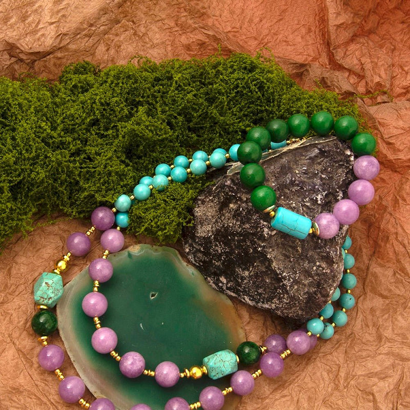 Seville Green and Purple Jade Golden Strand Necklace - Barse Jewelry