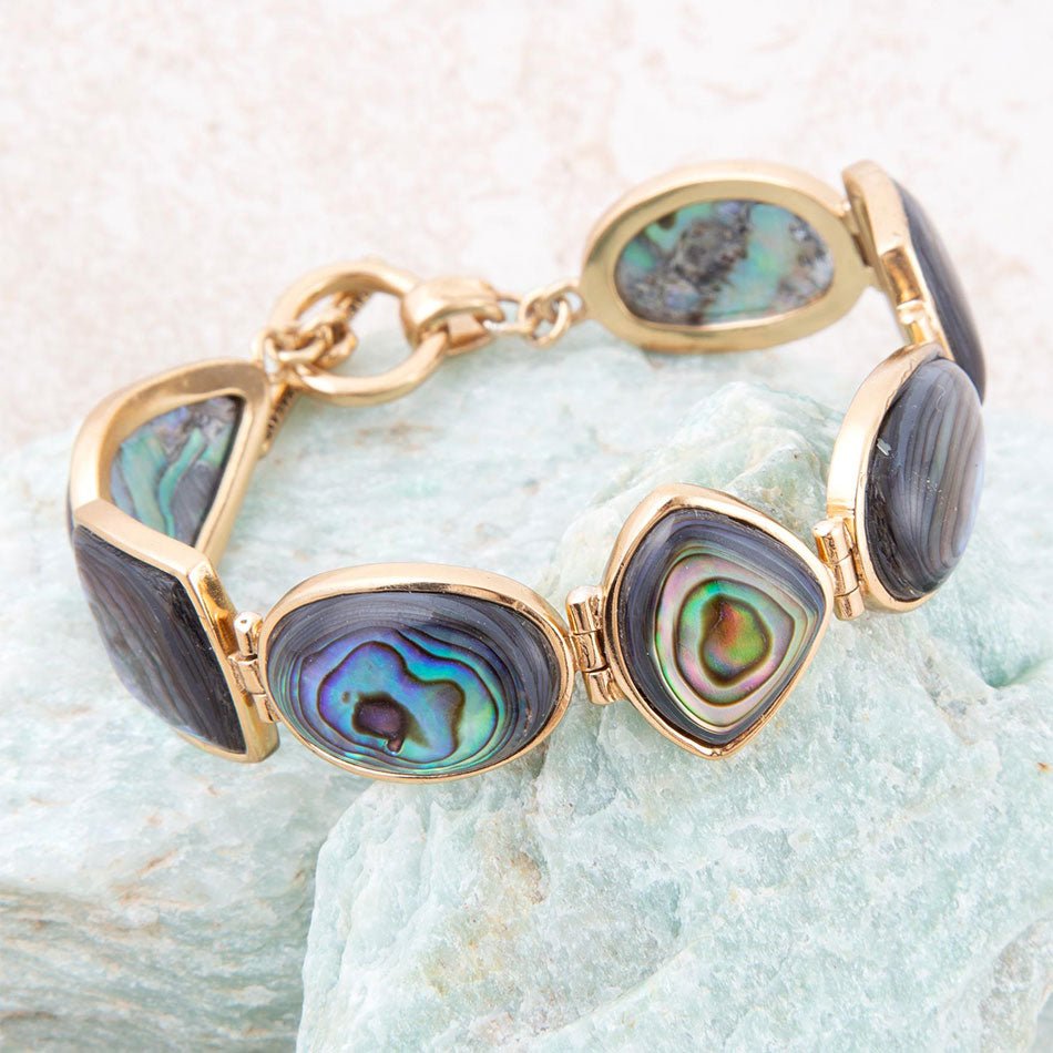 Shapes of Blue and Green Abalone Golden Link Bracelet - Barse Jewelry