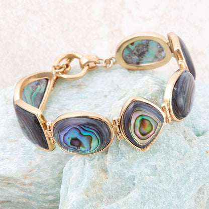 Shapes of Blue and Green Abalone Golden Link Bracelet - Barse Jewelry