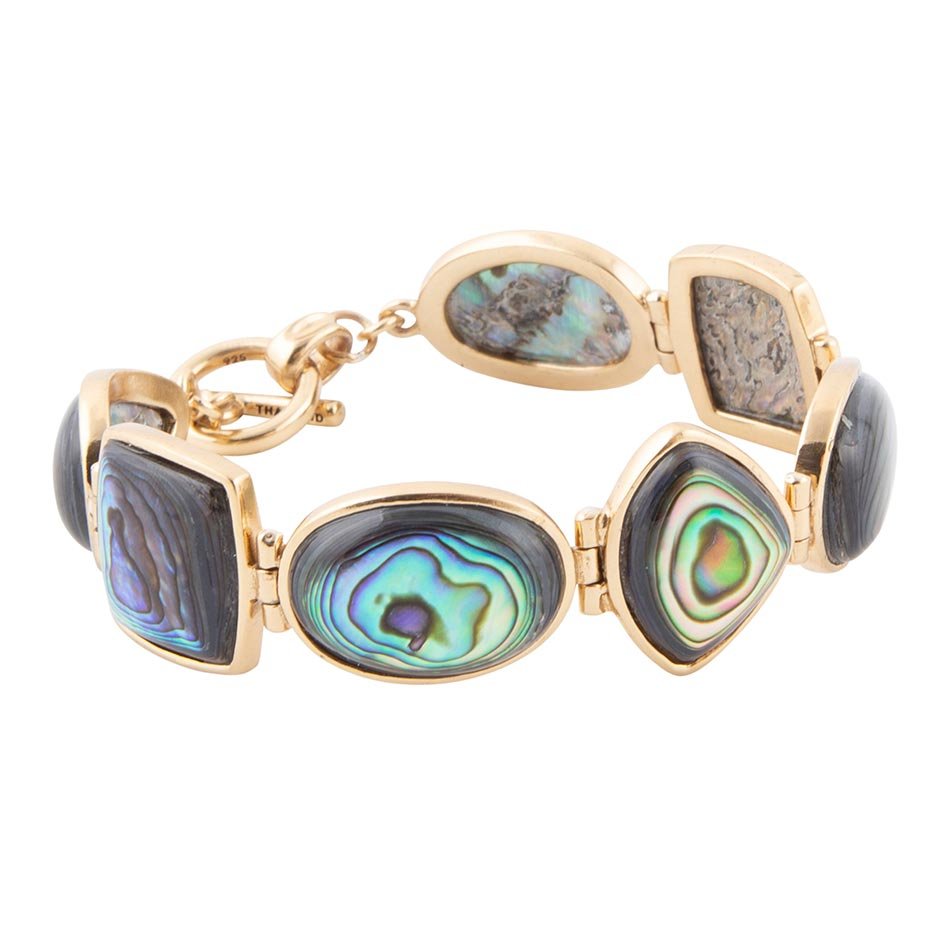 Shapes of Blue and Green Abalone Golden Link Bracelet - Barse Jewelry