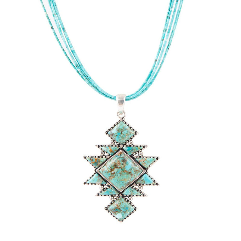 Sharp Multi Strand Blue Turquoise and Sterling Silver Pendant Necklace. - Barse Jewelry