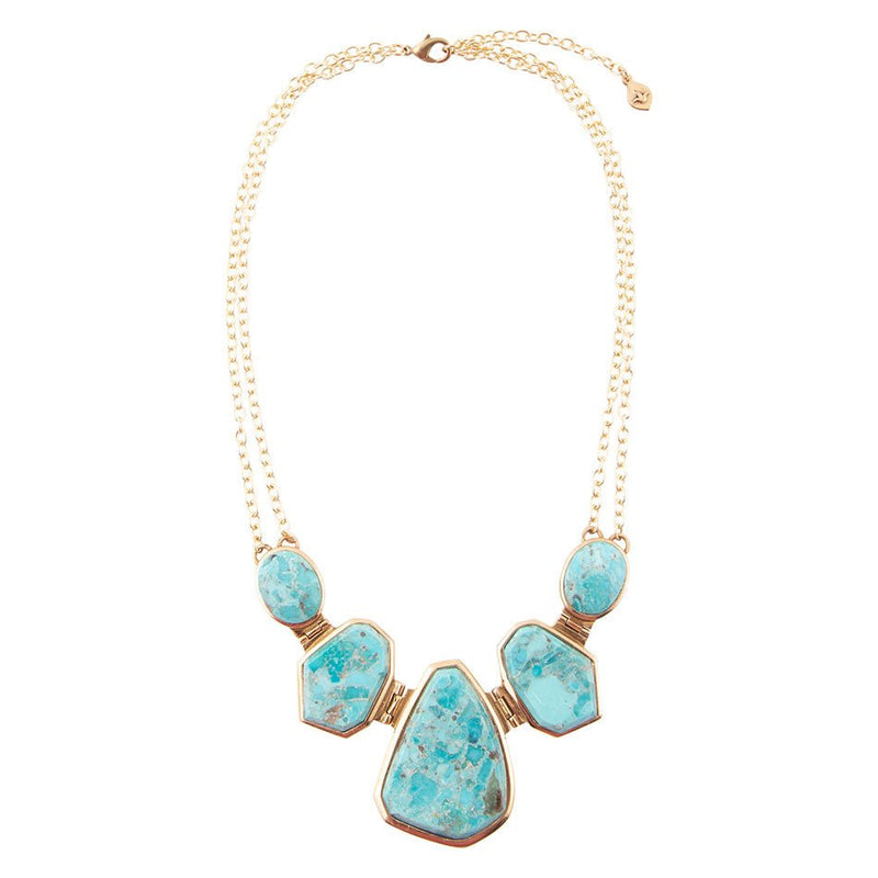Slabs of Blue Turquoise Golden Statement Necklace - Barse Jewelry
