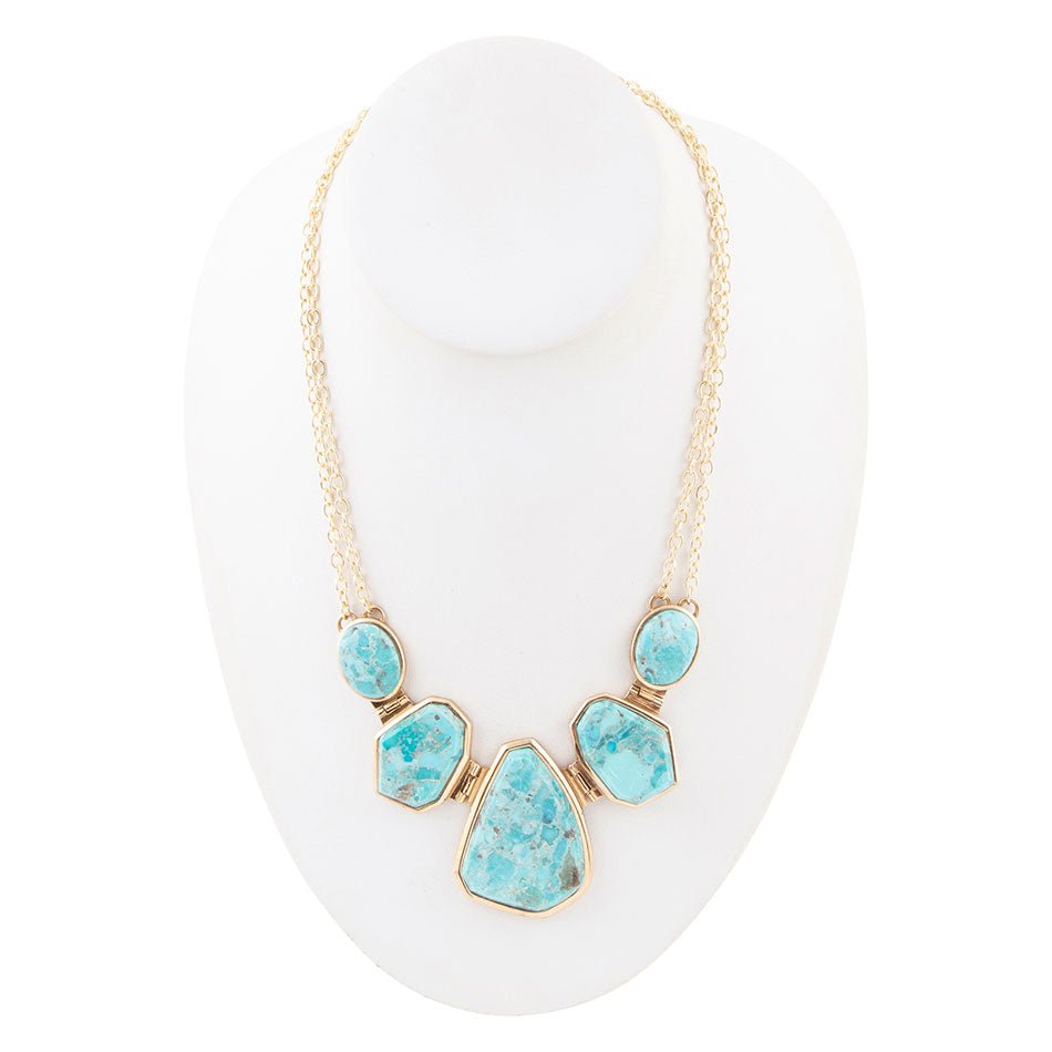 Slabs of Blue Turquoise Golden Statement Necklace - Barse Jewelry