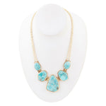 Slabs of Blue Turquoise Golden Statement Necklace - Barse Jewelry