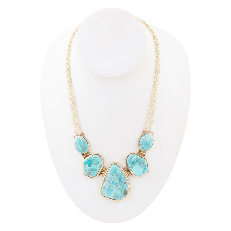 Slabs of Blue Turquoise Golden Statement Necklace - Barse Jewelry