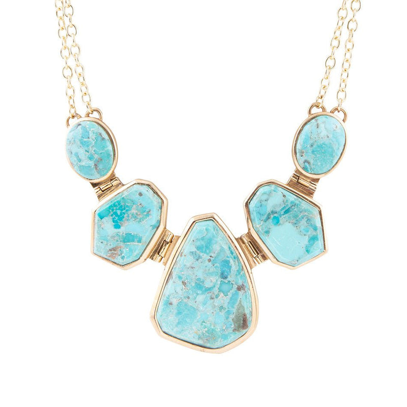 Slabs of Blue Turquoise Golden Statement Necklace - Barse Jewelry