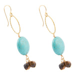 Smoky Brown Tiger's Eye and Blue Magnesite Golden Drop Earrings - Barse Jewelry