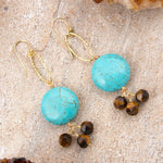Smoky Brown Tiger's Eye and Blue Magnesite Golden Drop Earrings - Barse Jewelry