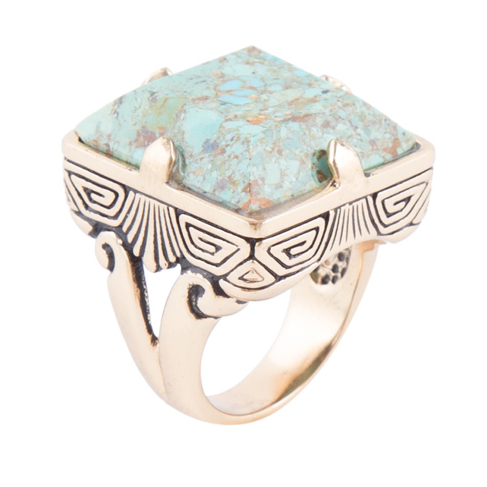 Square Statement Blue Turquoise Golden Ring – Barse Jewelry