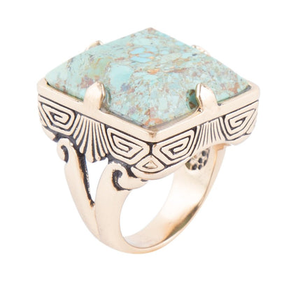 Square Statement Blue Turquoise Golden Ring - Barse Jewelry