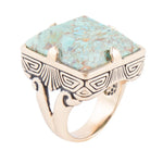 Square Statement Blue Turquoise Golden Ring - Barse Jewelry