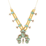 Squash Blossom Statement Blue Turquoise Golden Necklace - Barse Jewelry