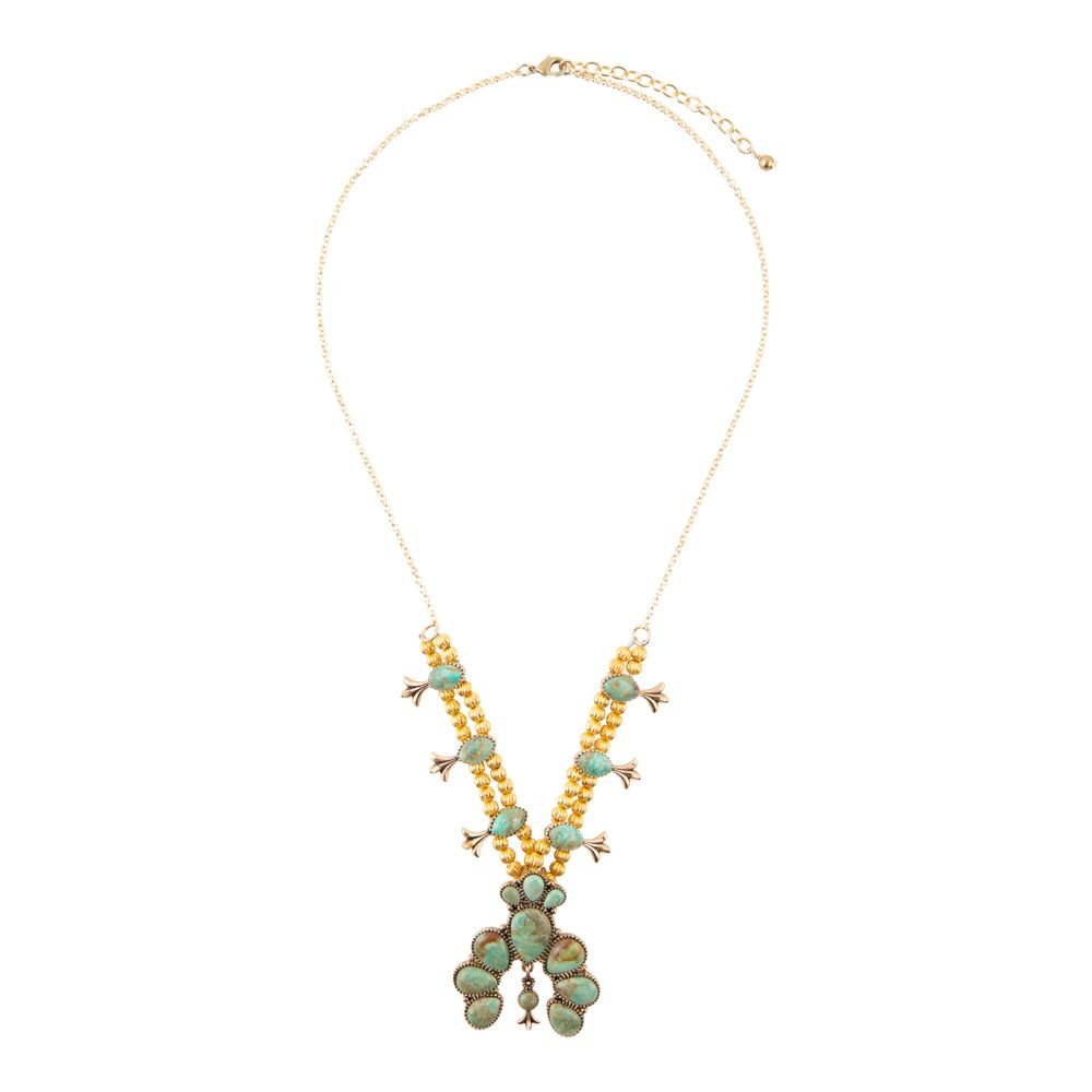 Squash Blossom Statement Blue Turquoise Golden Necklace - Barse Jewelry