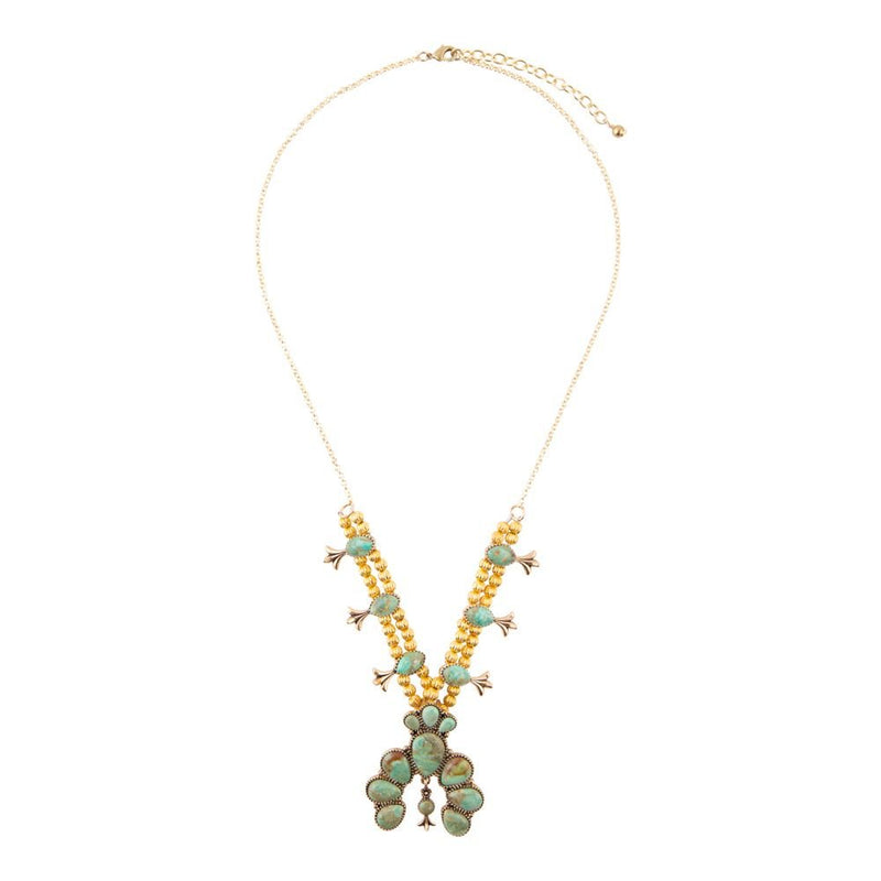 Squash Blossom Statement Blue Turquoise Golden Necklace - Barse Jewelry