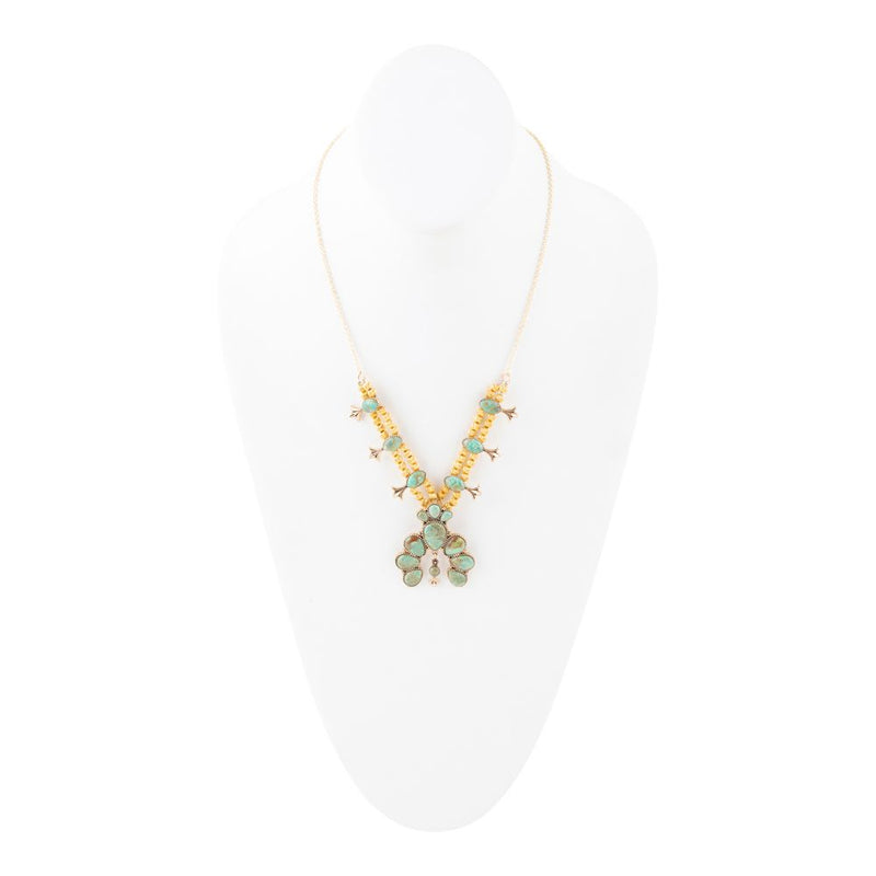 Squash Blossom Statement Blue Turquoise Golden Necklace - Barse Jewelry