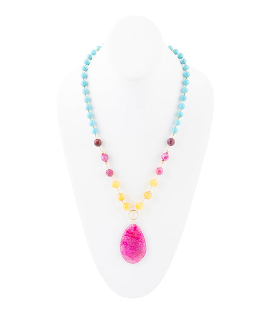 St. Augustine Pink Agate Golden Pendant Necklace