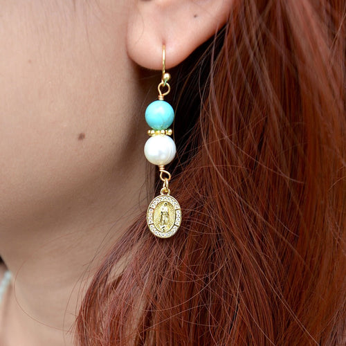 St. Guadalupe Blue Magnesite Golden Drop Earrings - Barse Jewelry