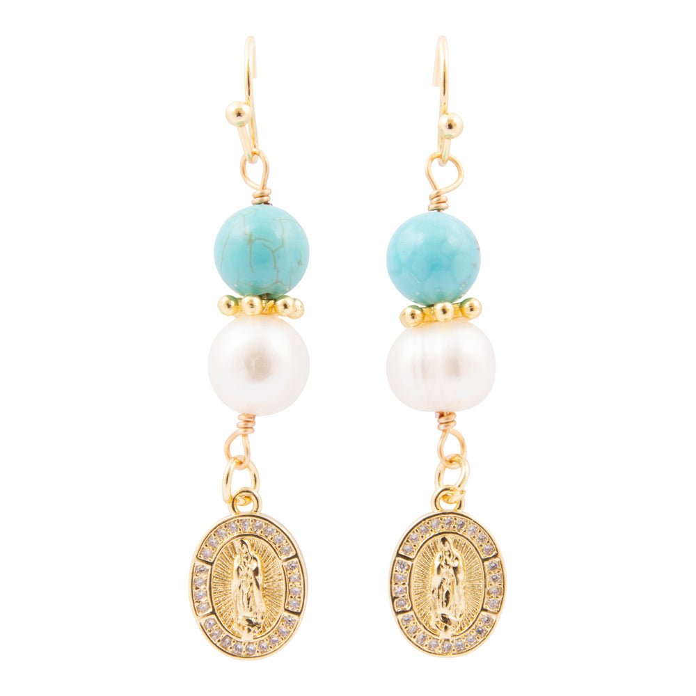 St. Guadalupe Blue Magnesite Golden Drop Earrings - Barse Jewelry