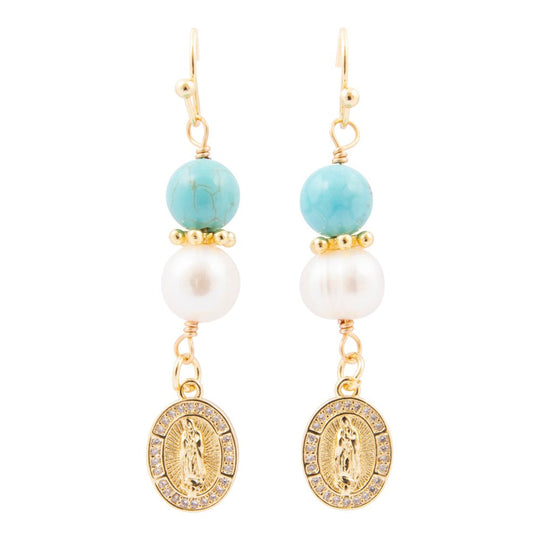 St. Guadalupe Blue Magnesite Golden Drop Earrings
