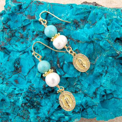 St. Guadalupe Blue Magnesite Golden Drop Earrings - Barse Jewelry