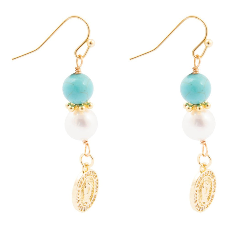 St. Guadalupe Blue Magnesite Golden Drop Earrings - Barse Jewelry
