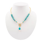 St. Guadalupe Blue Magnesite Golden Pendant Necklace - Barse Jewelry