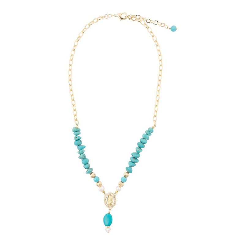 St. Guadalupe Blue Magnesite Golden Pendant Necklace - Barse Jewelry