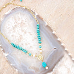 St. Guadalupe Blue Magnesite Golden Pendant Necklace - Barse Jewelry