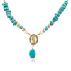 St. Guadalupe Blue Magnesite Golden Pendant Necklace - Barse Jewelry