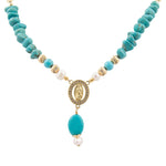 St. Guadalupe Blue Magnesite Golden Pendant Necklace - Barse Jewelry