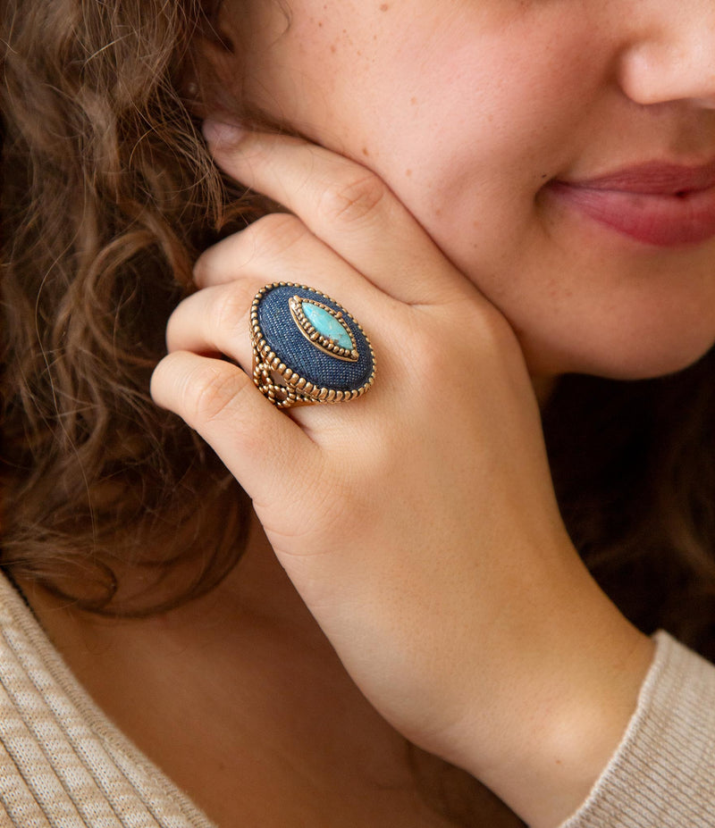 Stacked Blue Turquoise and Denim Golden Statement Ring - Barse Jewelry