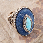 Stacked Blue Turquoise and Denim Golden Statement Ring - Barse Jewelry