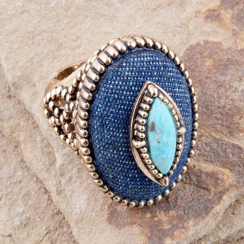 Stacked Blue Turquoise and Denim Golden Statement Ring - Barse Jewelry