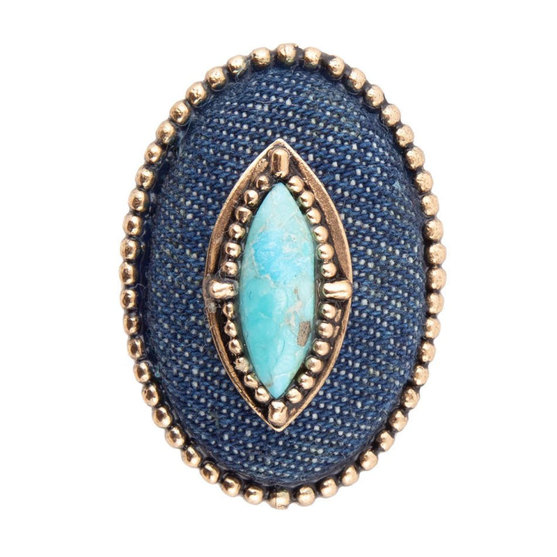 Stacked Blue Turquoise and Denim Golden Statement Ring - Barse Jewelry