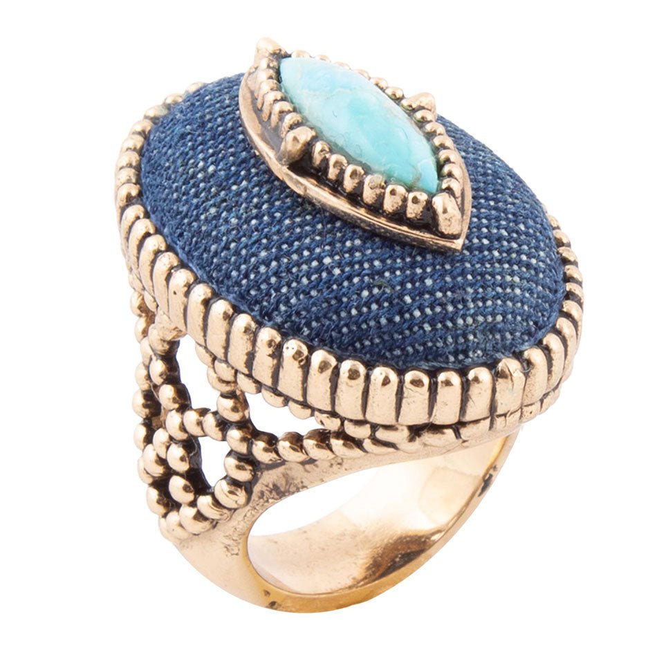 Stacked Blue Turquoise and Denim Golden Statement Ring - Barse Jewelry