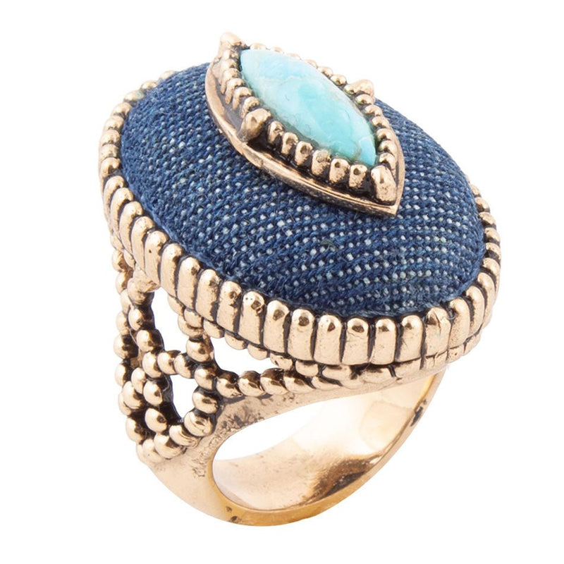 Stacked Blue Turquoise and Denim Golden Statement Ring - Barse Jewelry