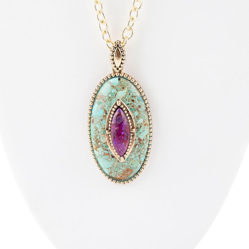 Stacked Stone Blue and Purple Turquoise Pendant Chain Necklace - Barse Jewelry