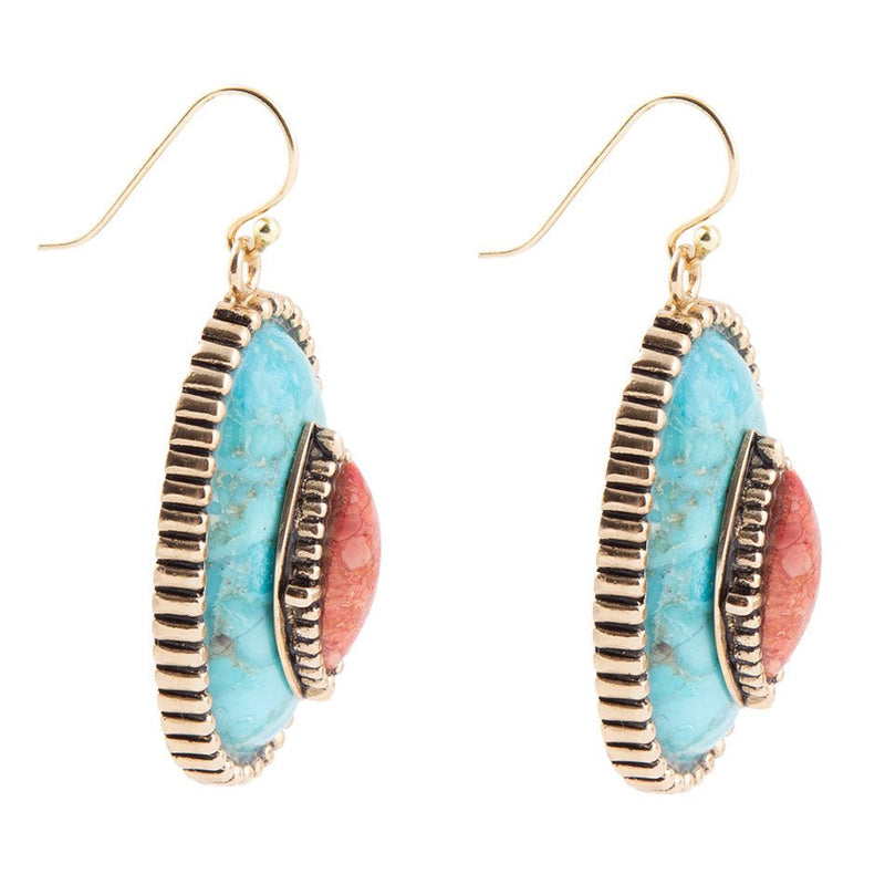 Stacked Stone Blue Turquoise Golden Drop Earrings - Barse Jewelry