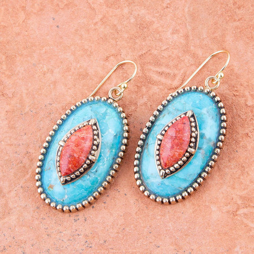 Stacked Stone Blue Turquoise Golden Drop Earrings - Barse Jewelry