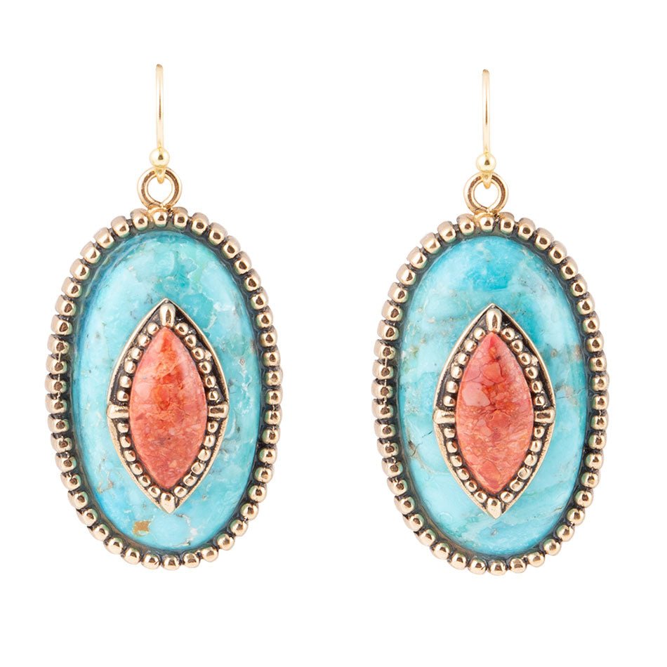 Stacked Stone Blue Turquoise Golden Drop Earrings - Barse Jewelry