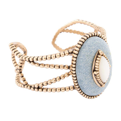 Stacked White Pearl and Blue Denim Cuff Bracelet - Barse Jewelry