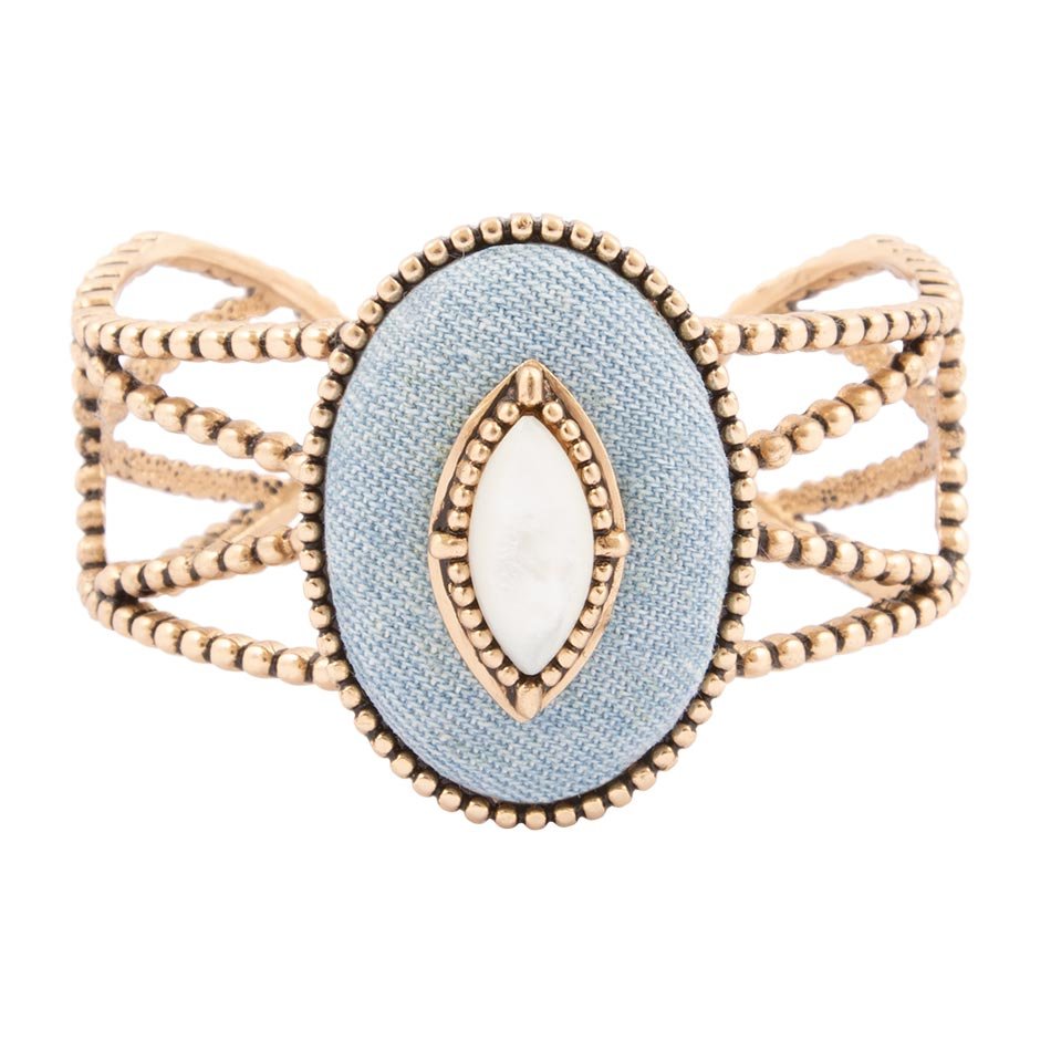 Stacked White Pearl and Blue Denim Cuff Bracelet - Barse Jewelry