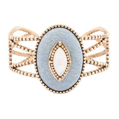 Stacked White Pearl and Blue Denim Cuff Bracelet - Barse Jewelry