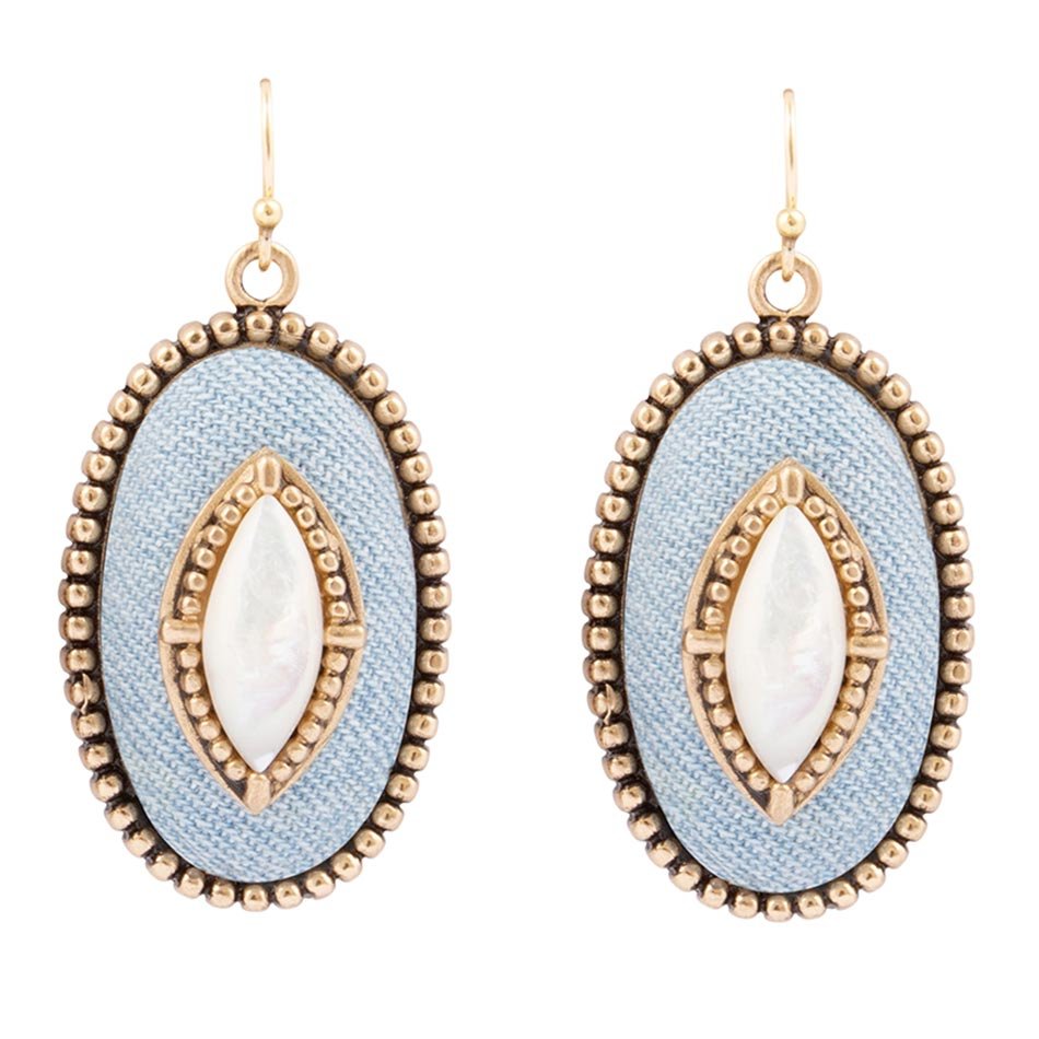 Stacked White Pearl and Blue Denim Drop Earrings - Barse Jewelry