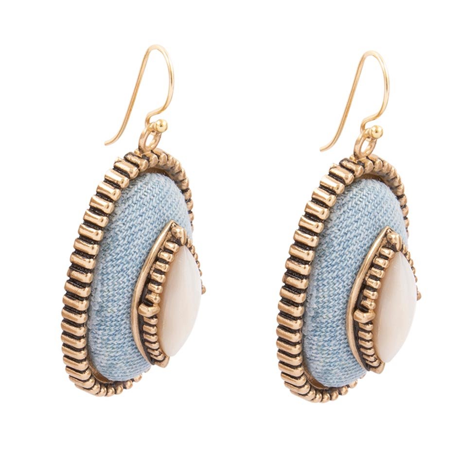 Stacked White Pearl and Blue Denim Drop Earrings - Barse Jewelry