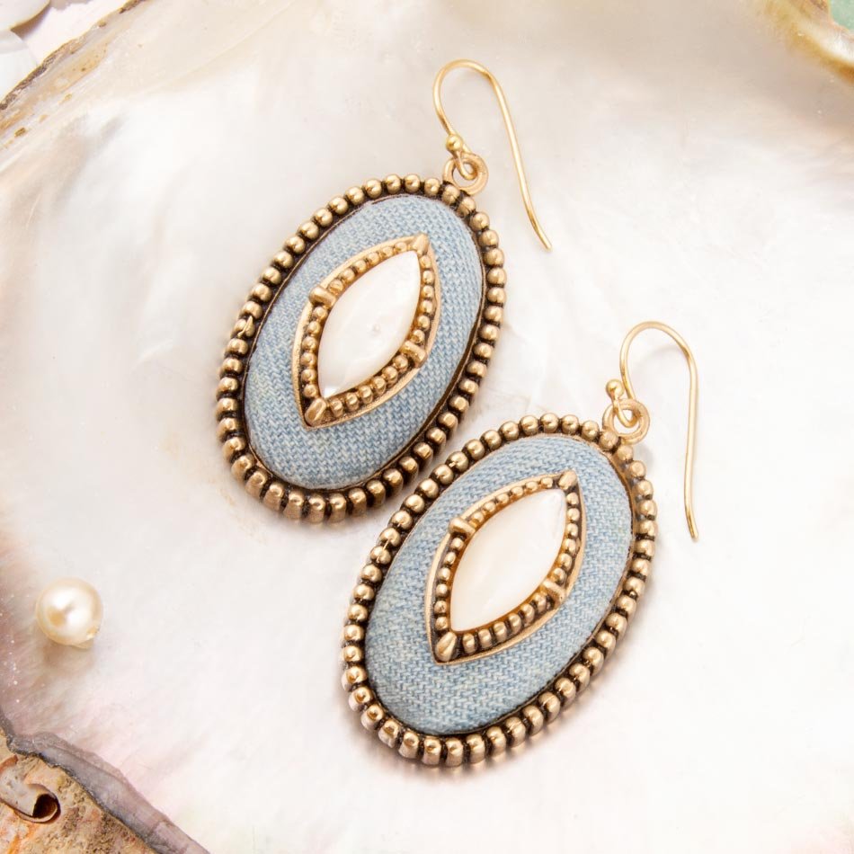 Stacked White Pearl and Blue Denim Drop Earrings - Barse Jewelry